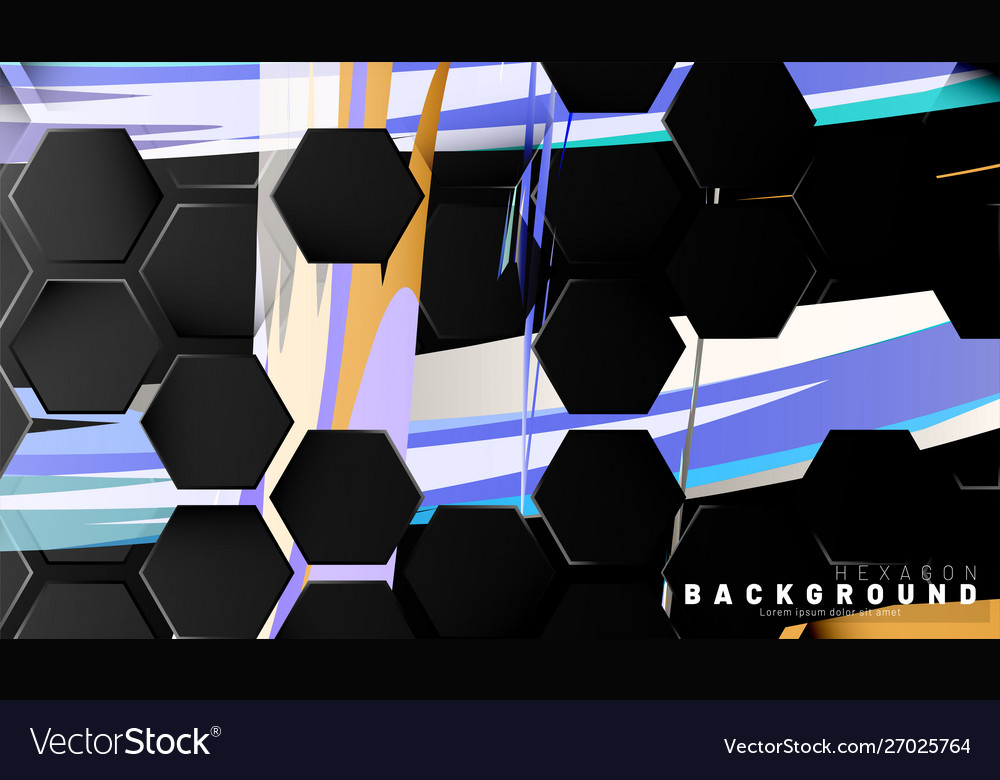 Black hexagon abstract pattern on colorful brush vector image Black hexagon abstract pattern on colorful brush