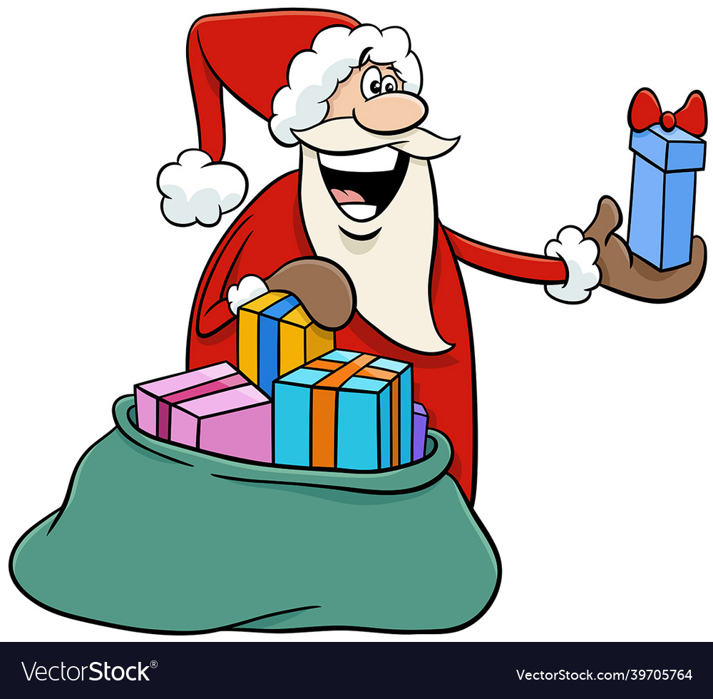 Cartoon santa claus handing out gifts Royalty Free Vector