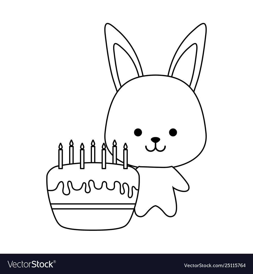 Cute rabbit with cake birthday Royalty Free Vector Image