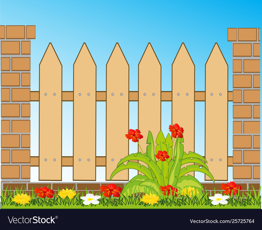 Decorative fence from boards and brick year Vector Image