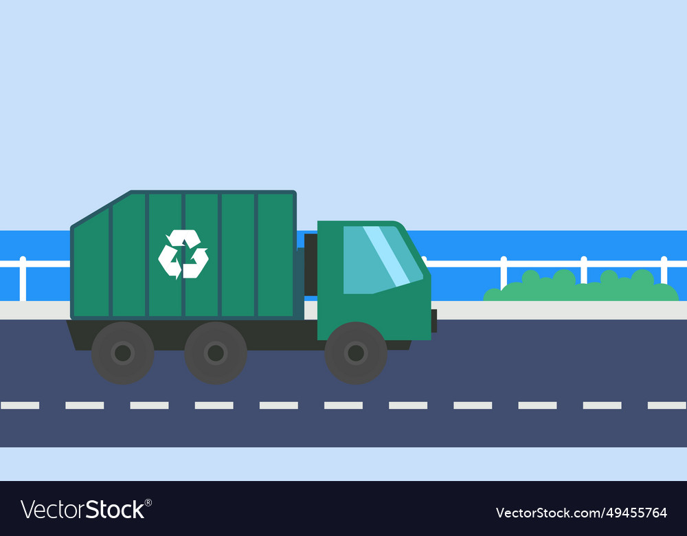 Garbage truck on the road with park background