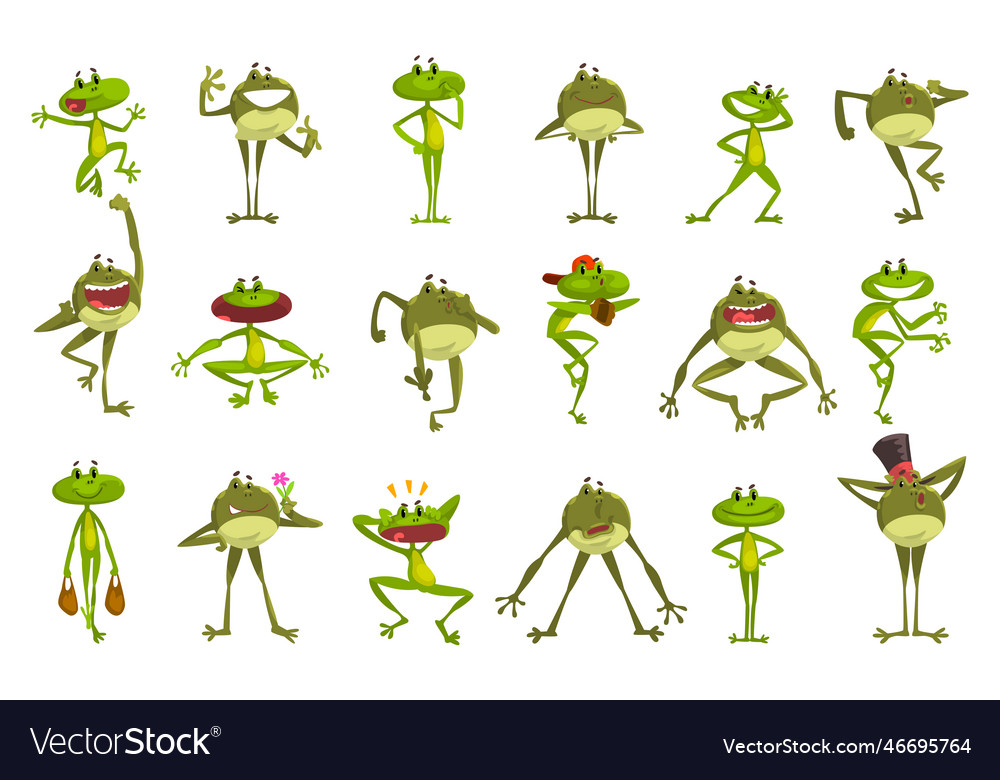 Grüne lustige Frosch Charakter in verschiedenen Pose vector image Grüne lustige Frosch Charakter in verschiedenen Pose