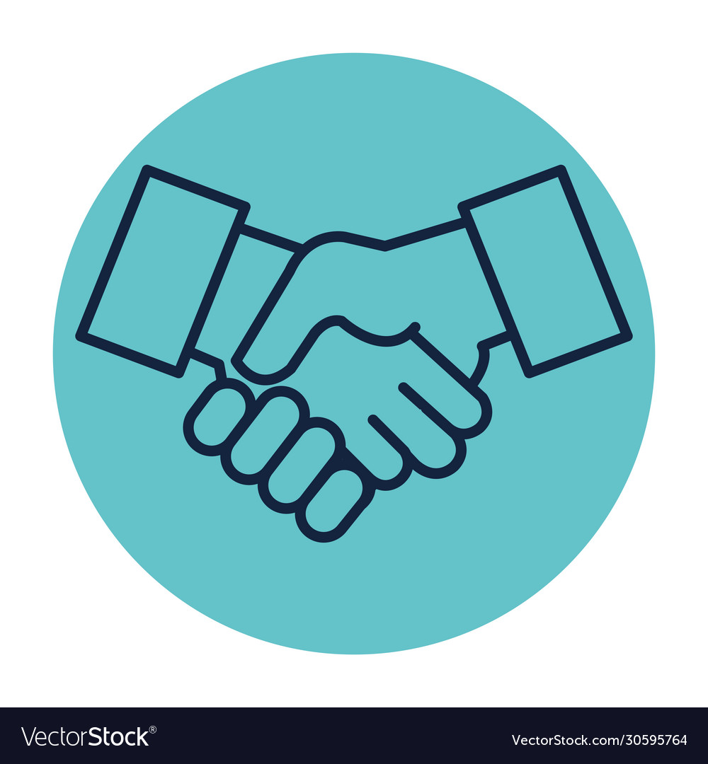 Hands shake in frame circular isolated icon
