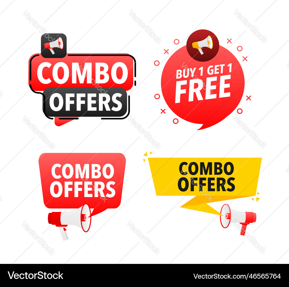 Megaphone Label Set With Text Combo Offers Vector Image