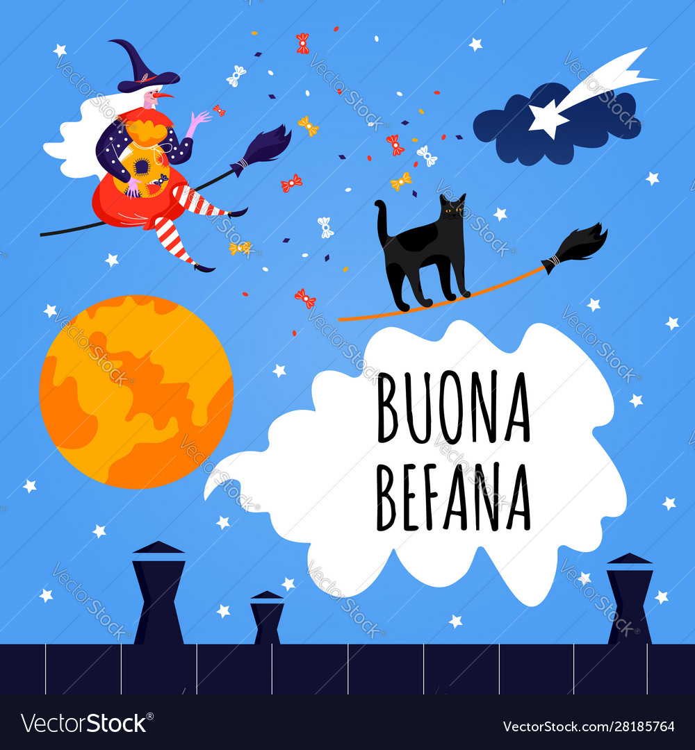 Greeting card with text la befana cute witch Vector Image