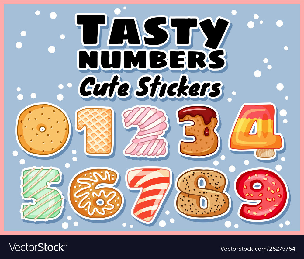 Set tasty numbers symbols stickers delicious