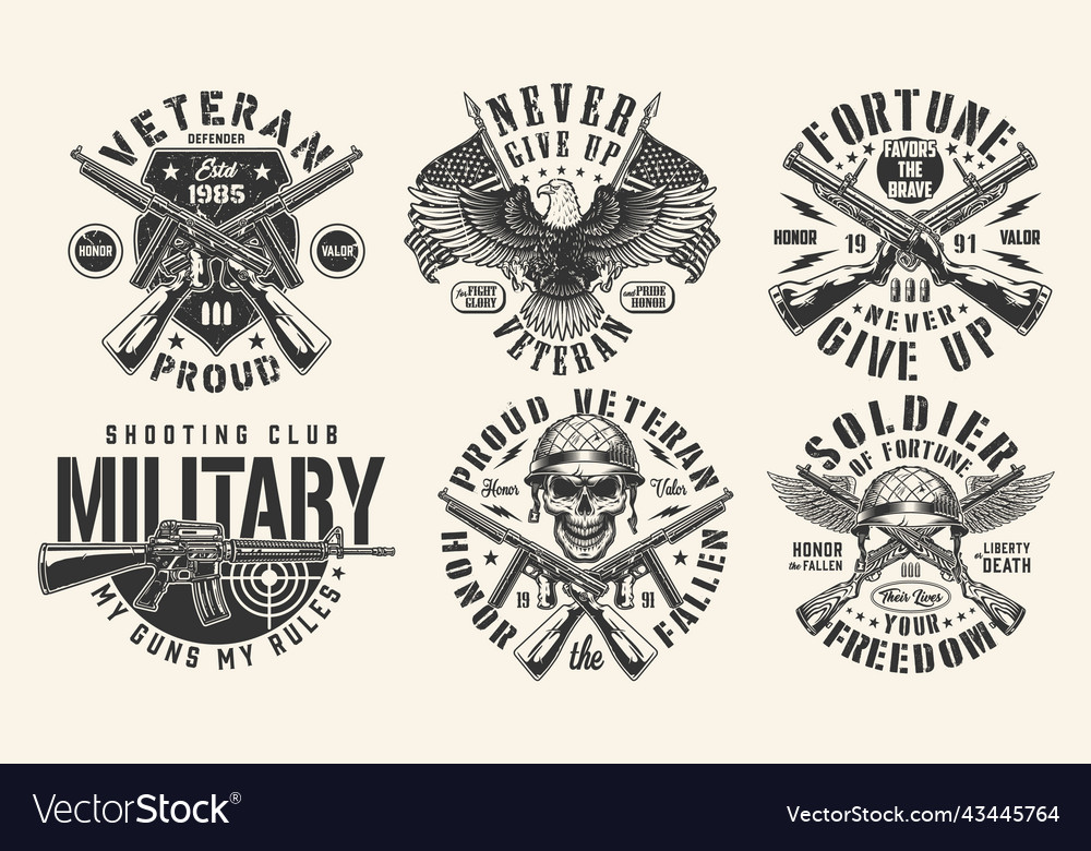 Soldier fortune set monochrome poster Royalty Free Vector