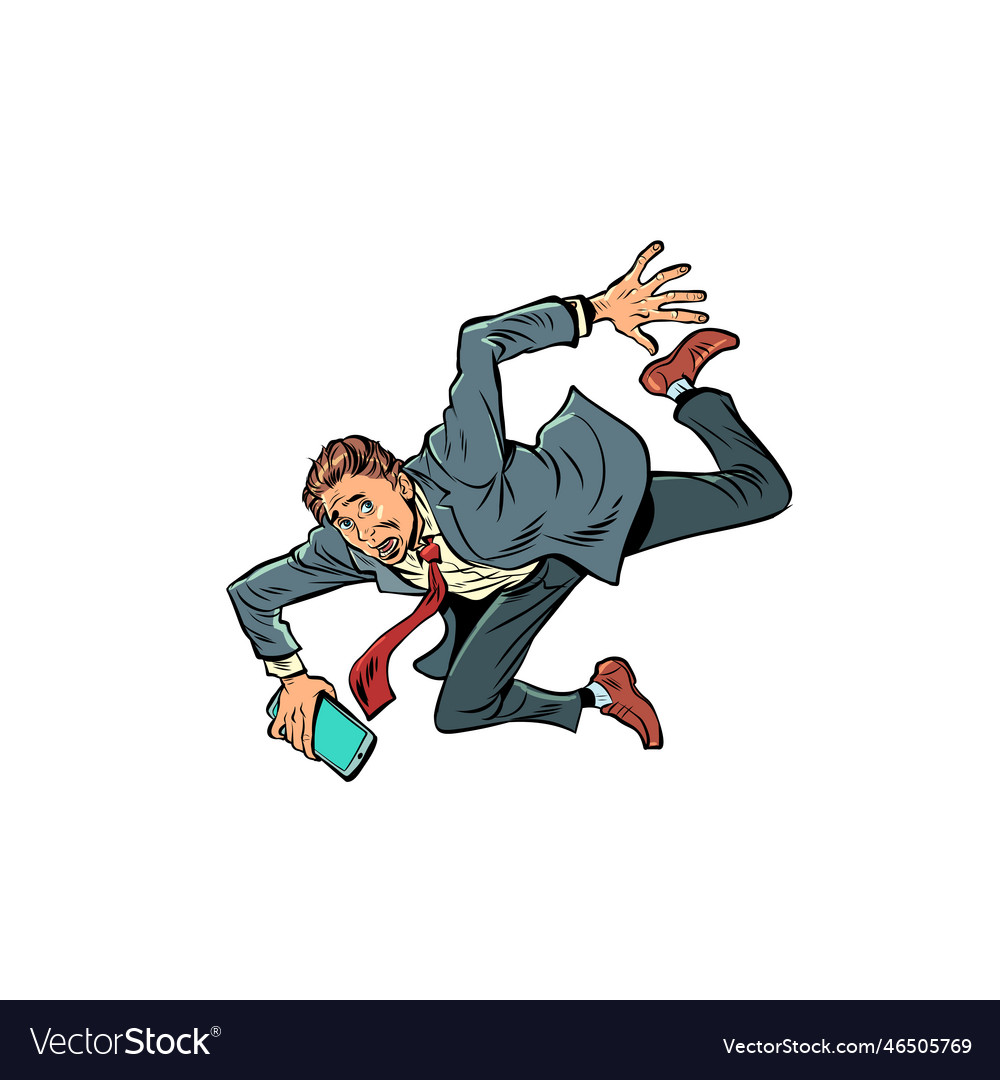 A man in business suit with phone falls down Vector Image