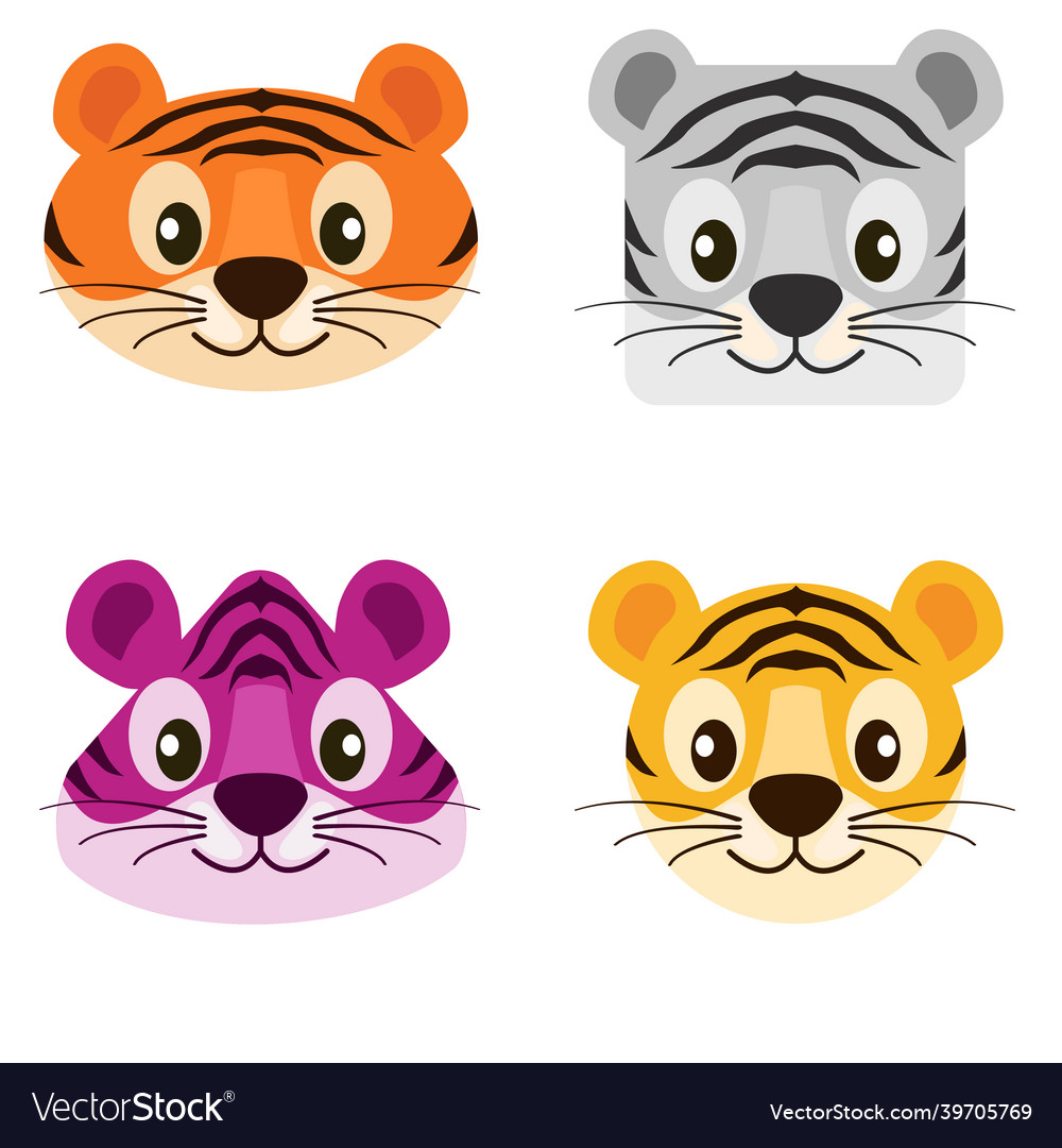 Cartoon colorful faces cute tigers in different Vector Image