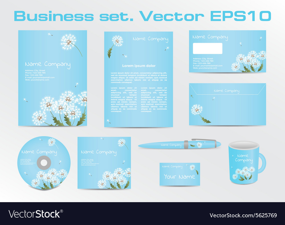 Corporative business set with dandelion depiction