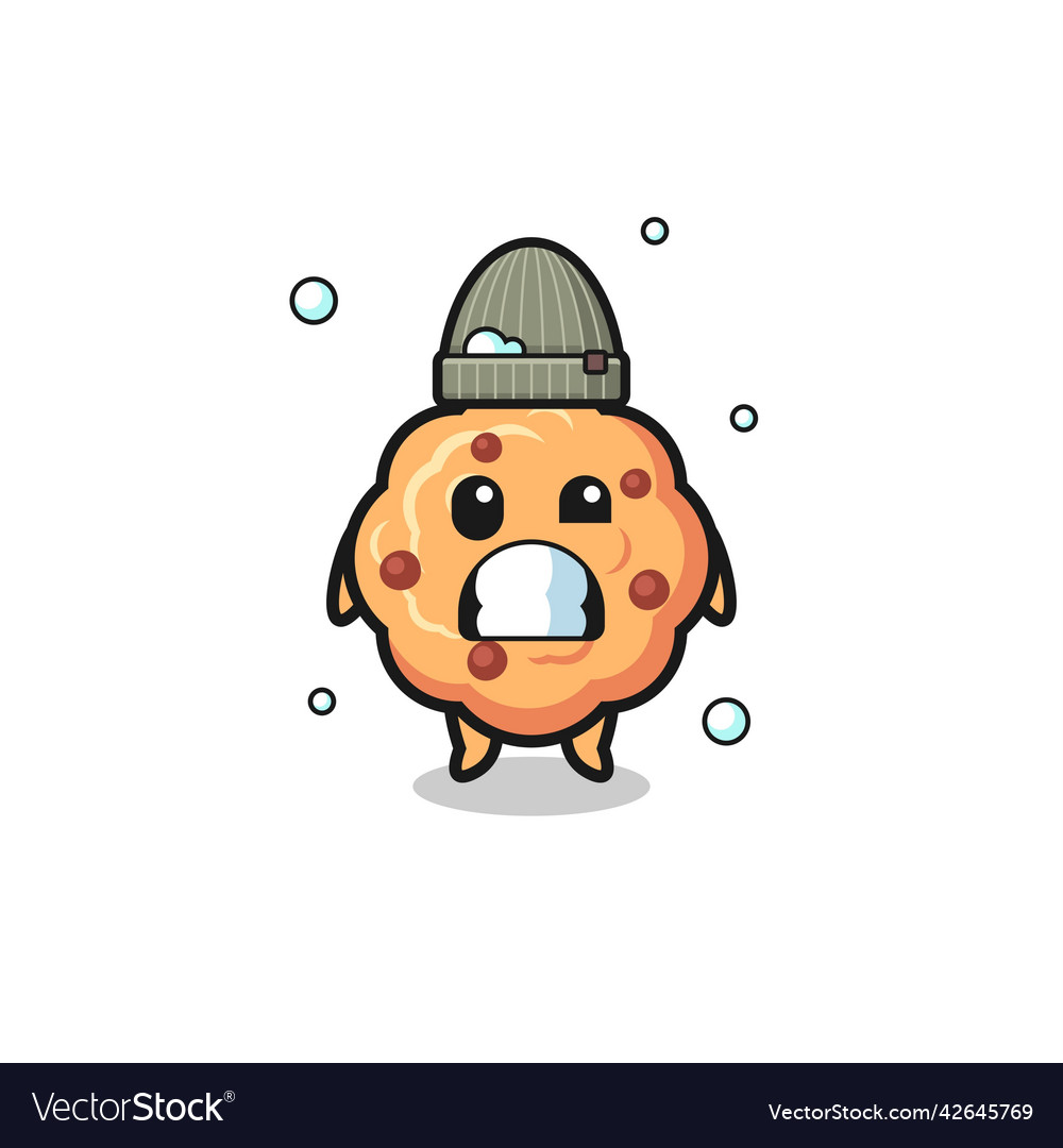 Cute cartoon chocolate chip cookie with shivering