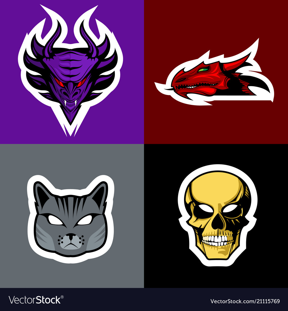 Devil dragon cat and skull logo set vector image Devil dragon cat and skull logo set