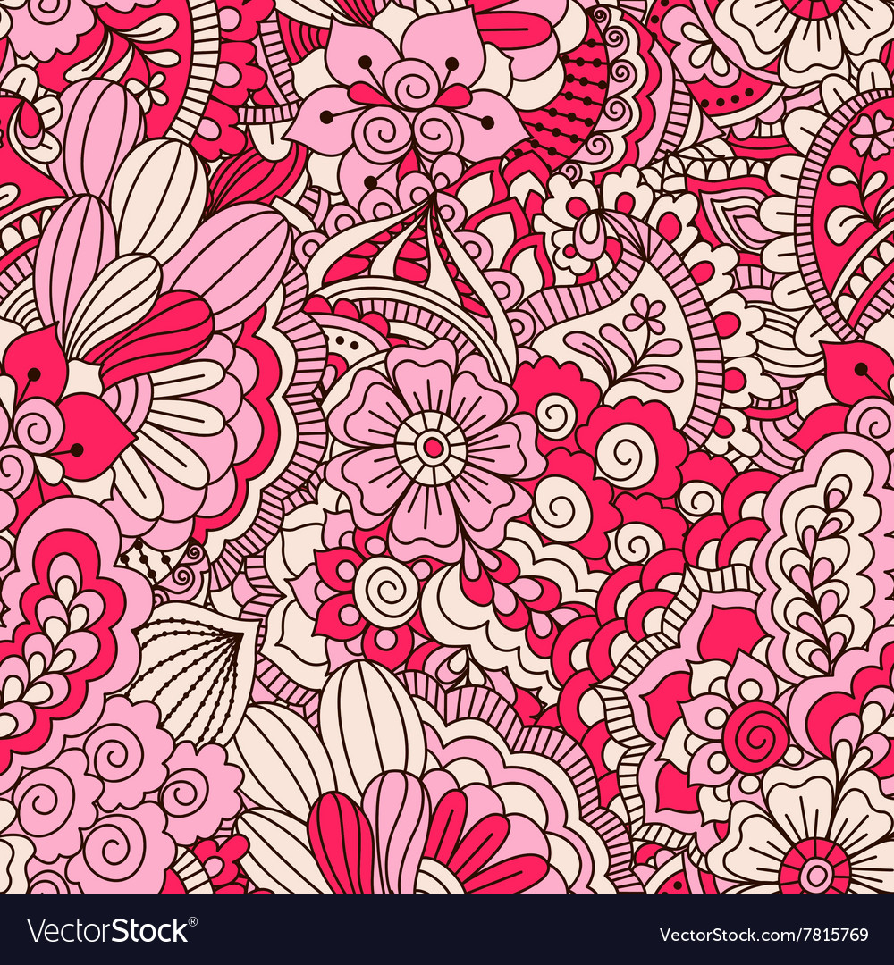 Hand drawn seamless pattern with floral elements
