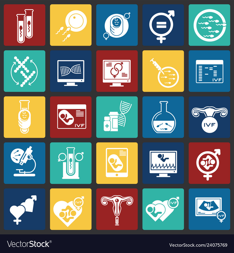 Ivf icons set on color squares background vector image Ivf icons set on color squares background
