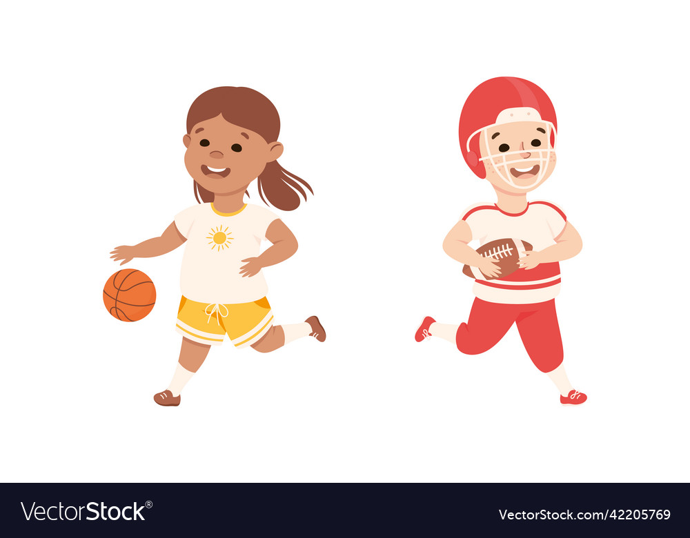 Kids doing sports set cute children playing