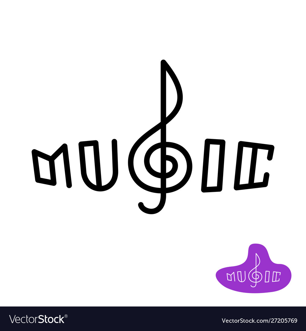 Music word logo with treble clef in a center Vector Image