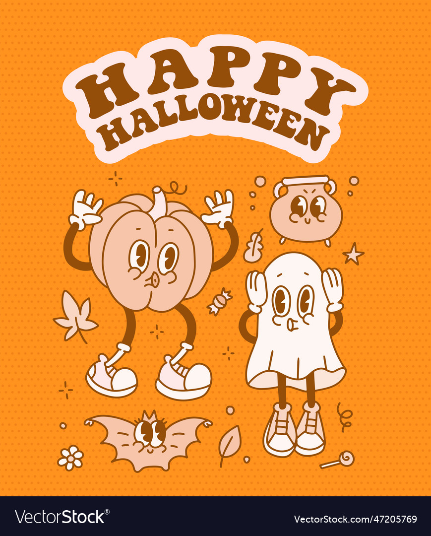 Retro halloween trendy 70s style comic ghost Vector Image