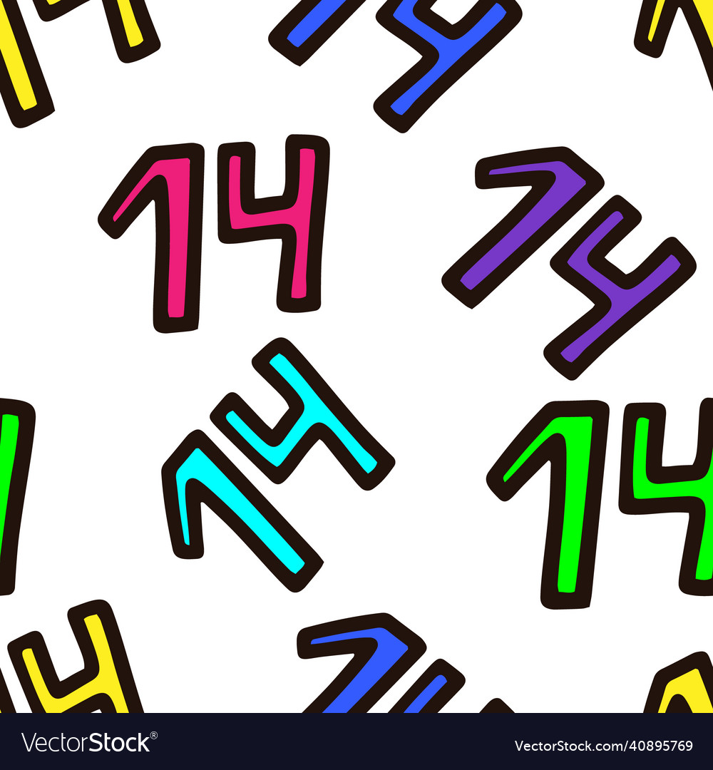 Seamless pattern with multicolored number 14 vector image Seamless pattern with multicolored number 14
