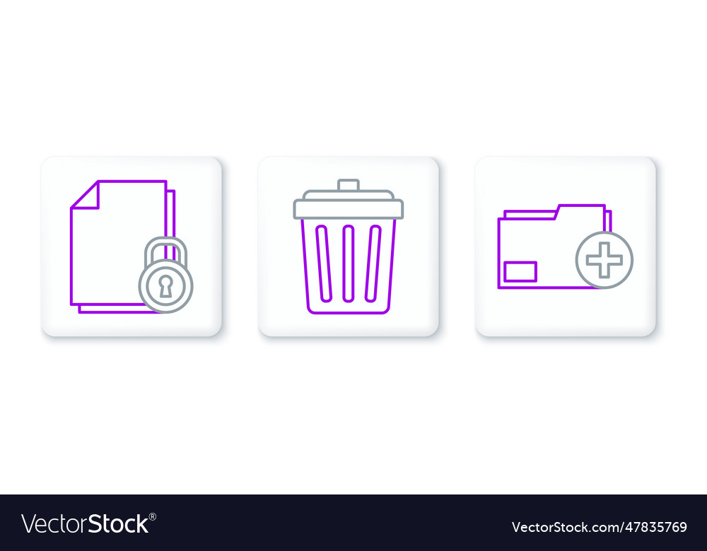 Set line add new folder document and lock vector image Set line add new folder document and lock