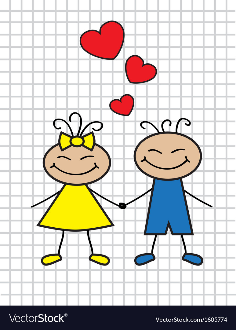 Cartoon children in love