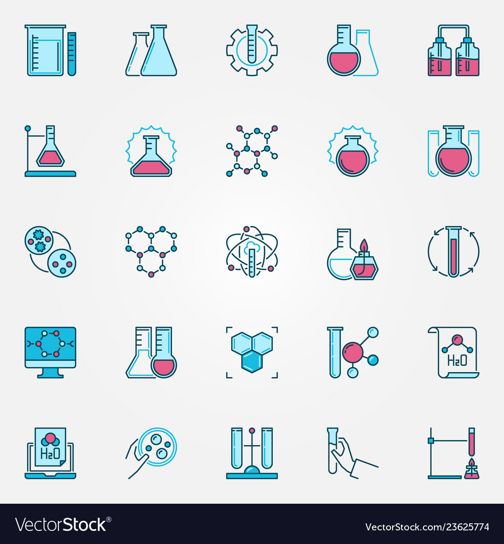 Chemistry science icons set chemical Royalty Free Vector