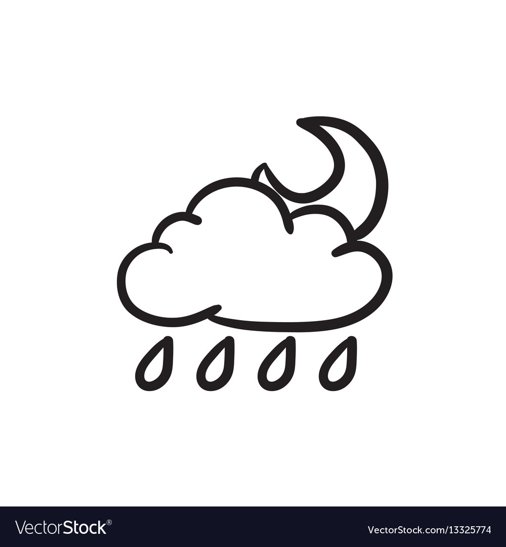 Cloud with rain and moon sketch icon