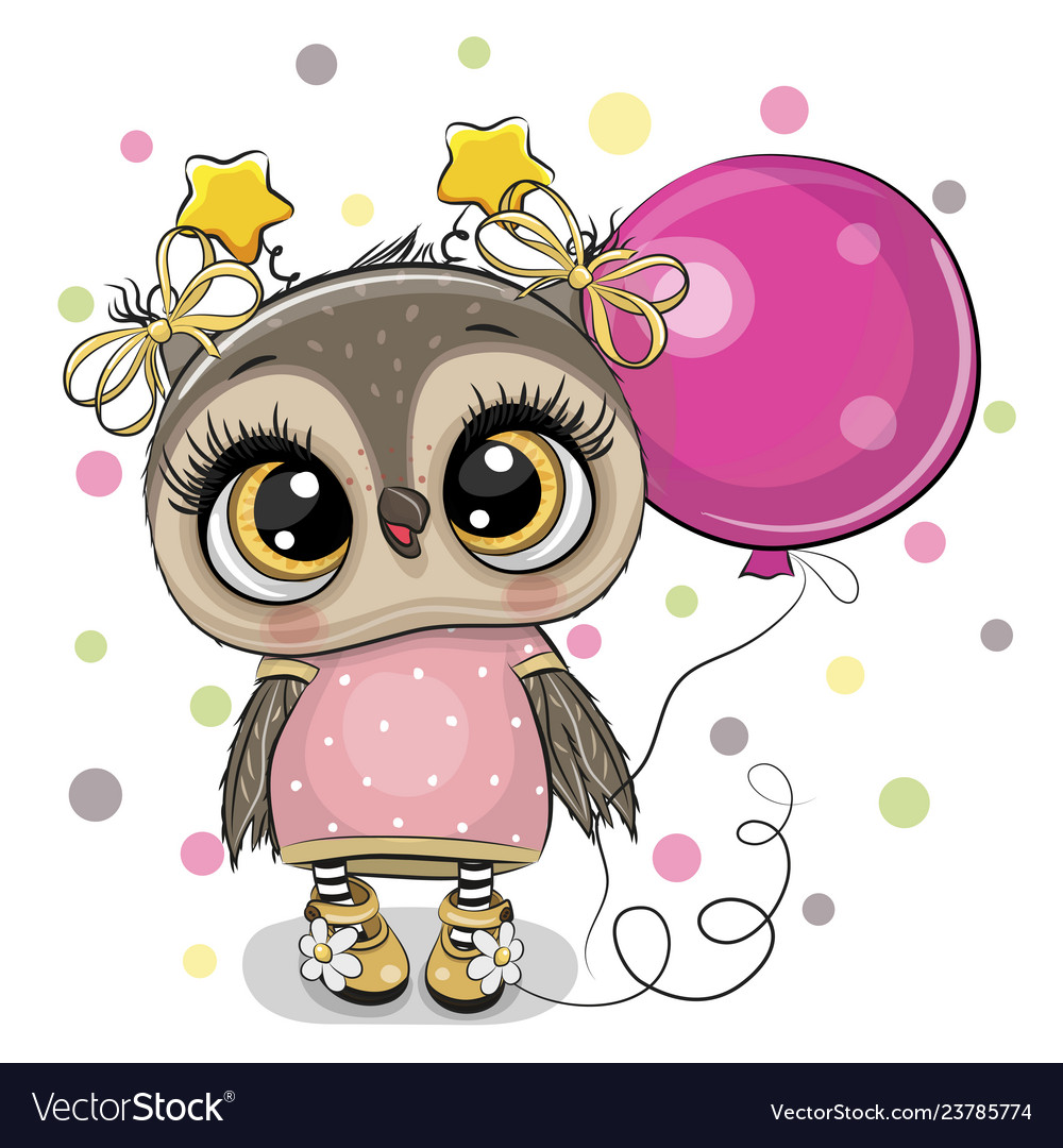 Cute cartoon owl with balloon Royalty Free Vector Image