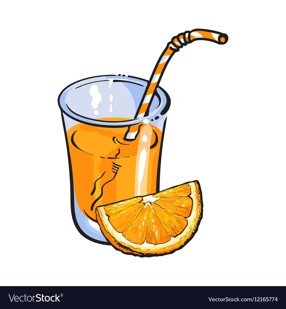 Glass of freshly squeezed juice with orange piece Vector Image