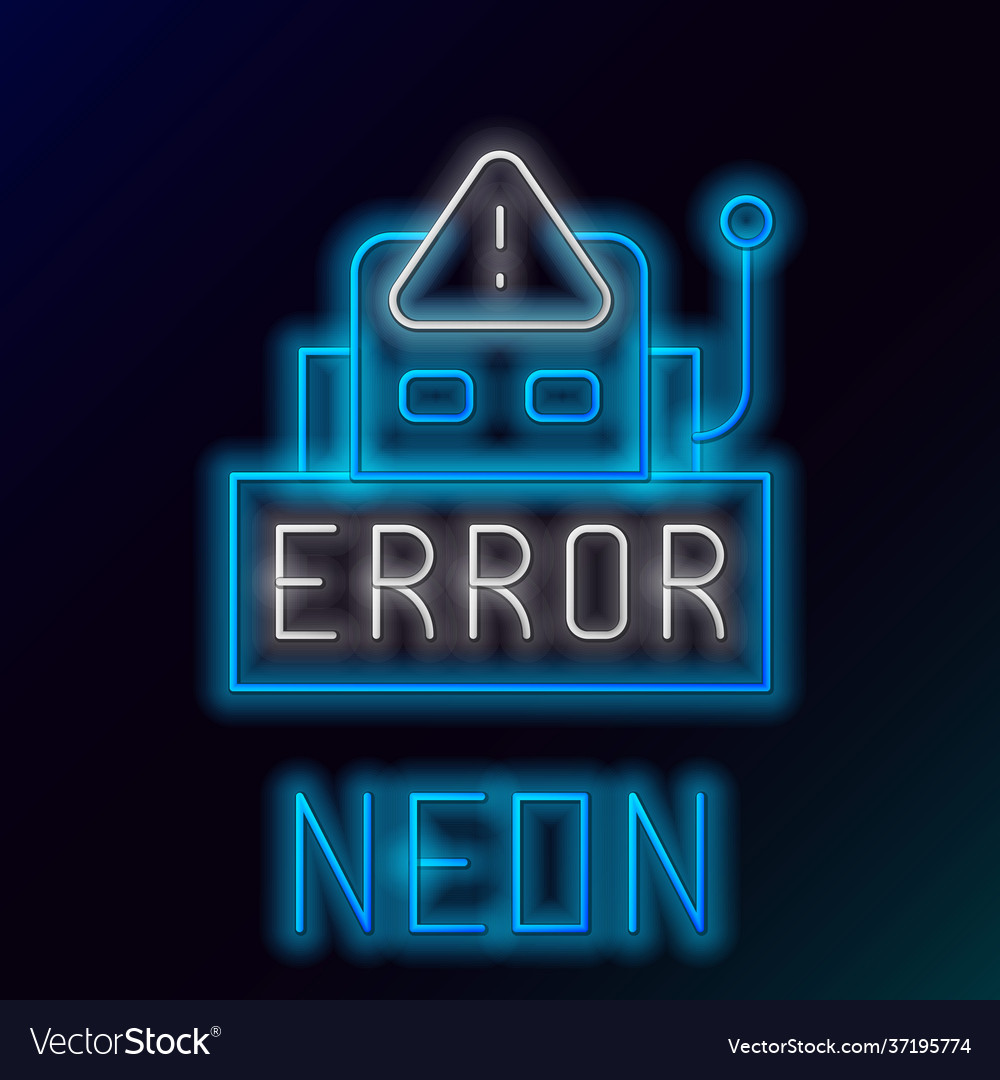 Glowing neon line error in operation program vector image Glowing neon line error in operation program