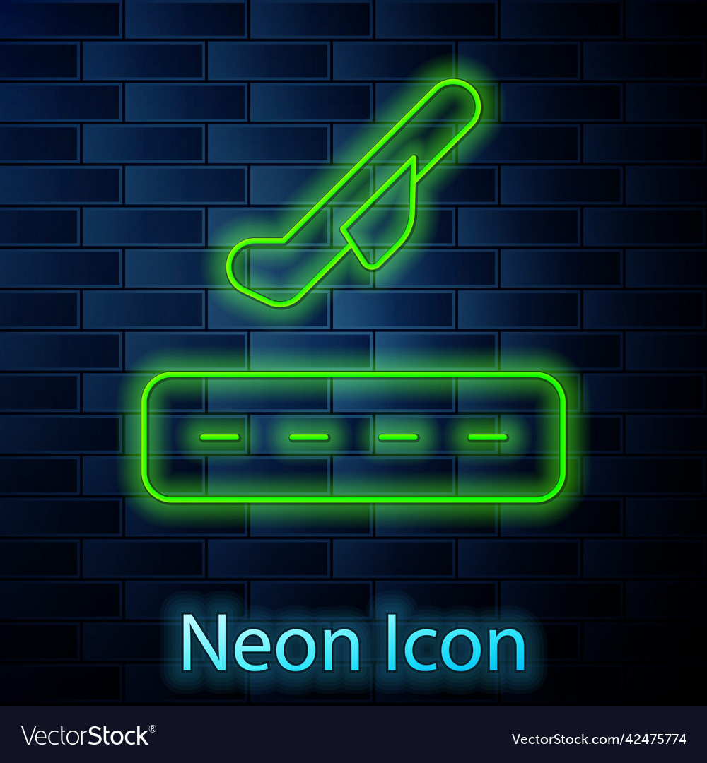 Glowing neon line plane takeoff icon isolated