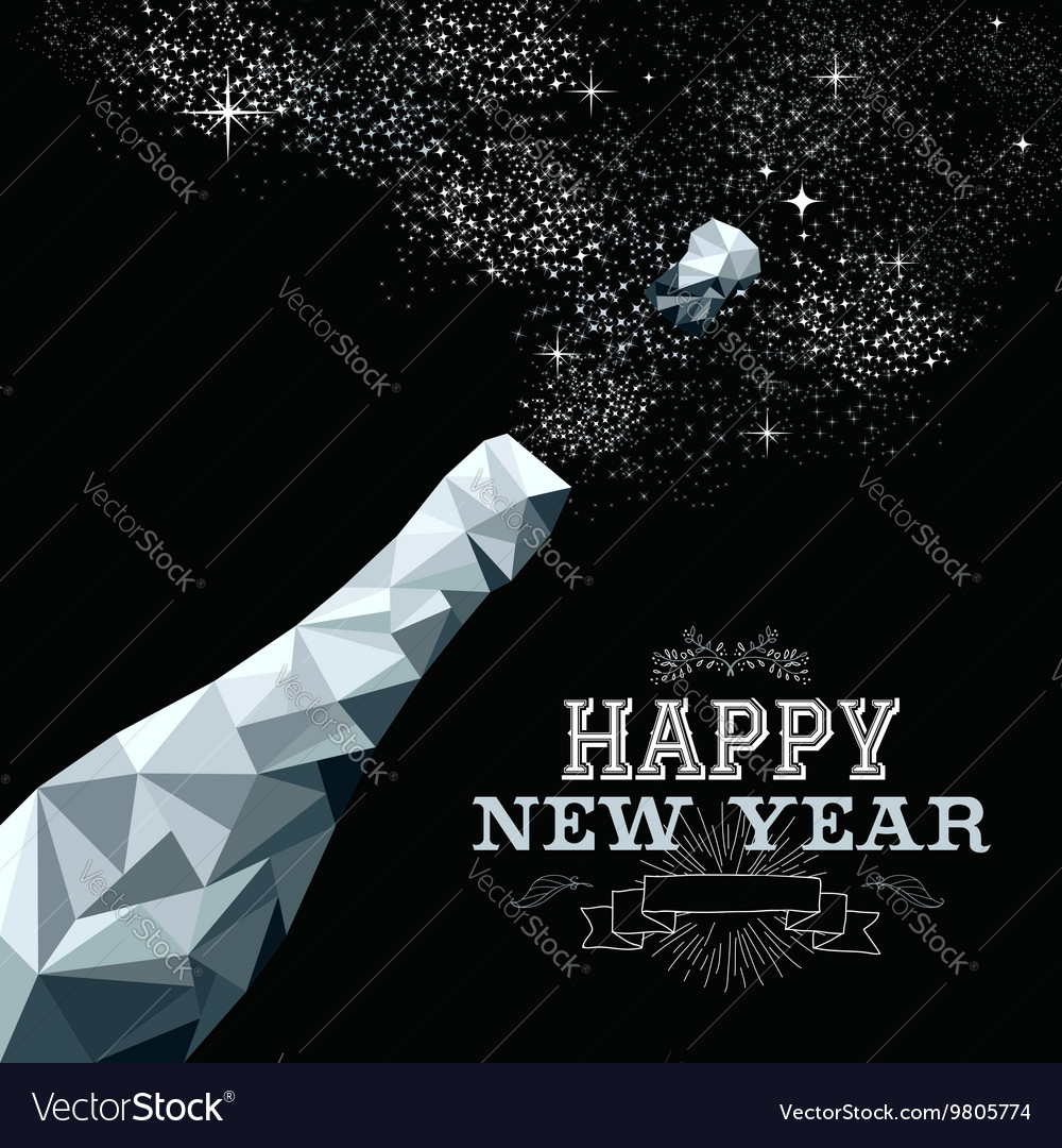 Happy New Year Champagne Bottle Low Poly Silver Vector Image