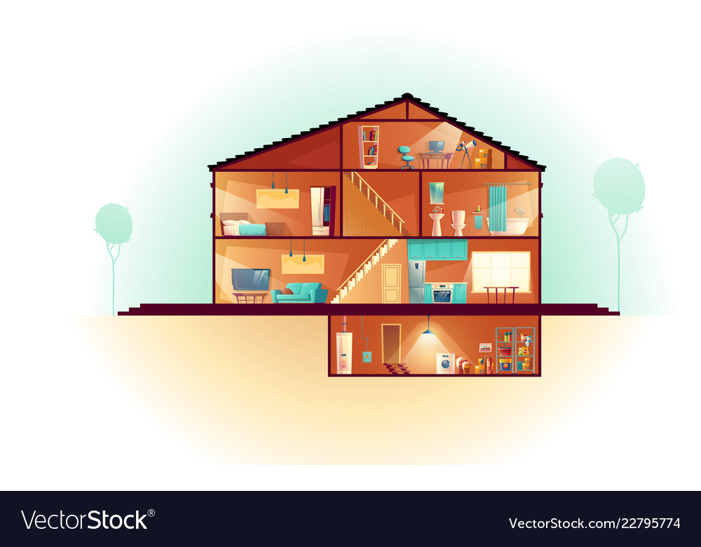 House Cross Section Rooms Plan Cartoon Royalty Free Vector