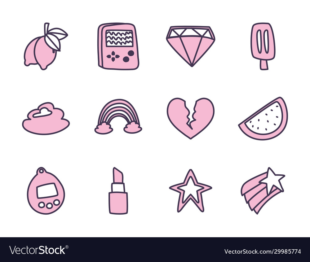 Isolated 90s and retro line style icon set