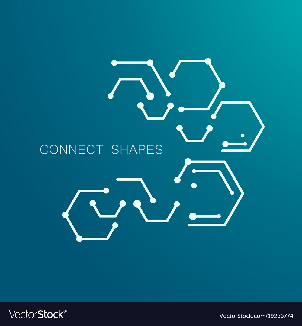 Line and dots connect geometric hexagon abstract