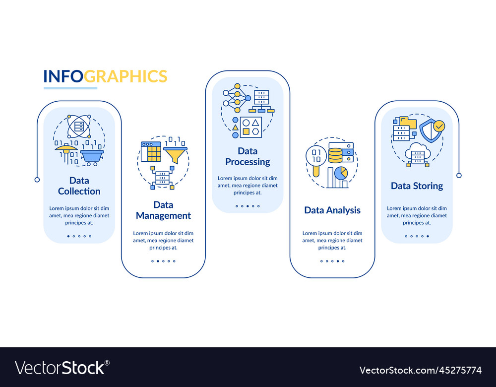 Stages of data processing rectangle infographic vector image Stages of data processing rectangle infographic