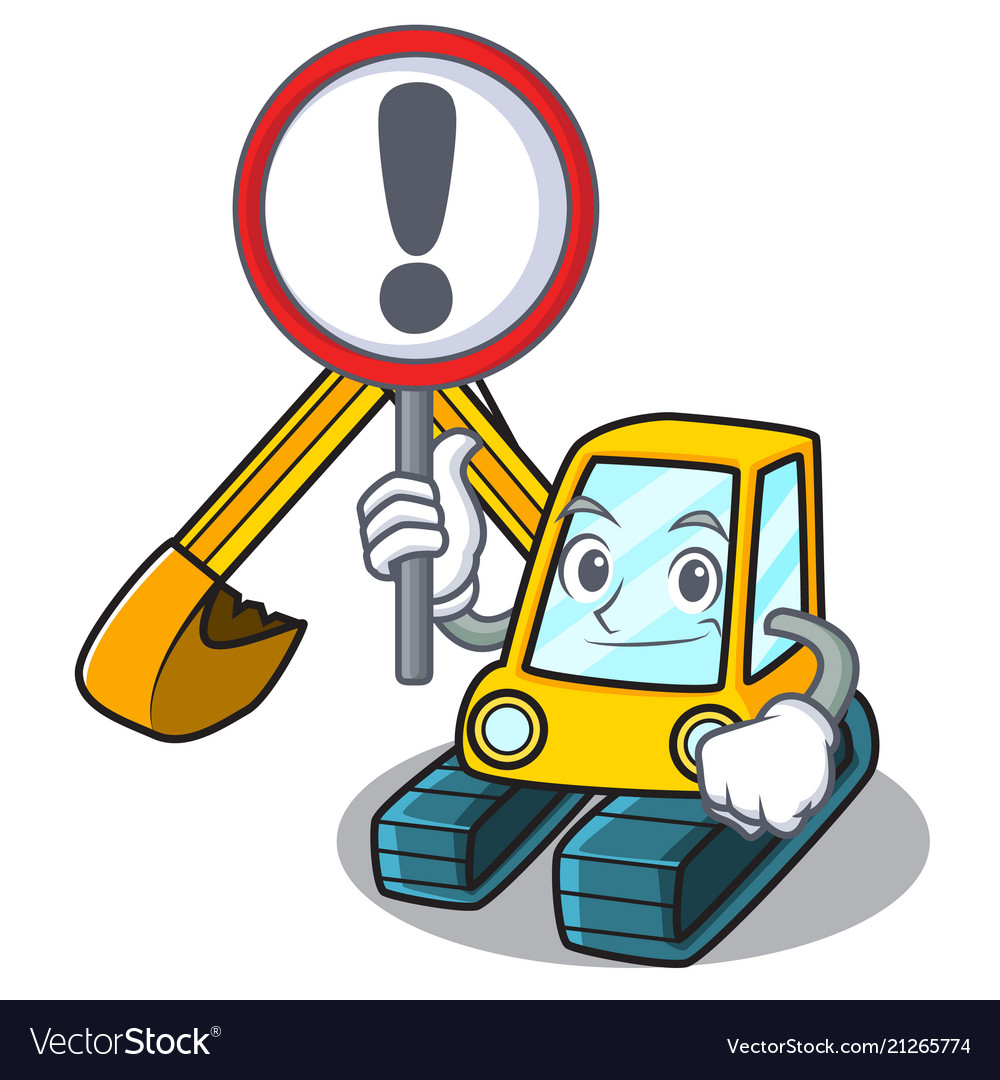 With sign excavator character cartoon style