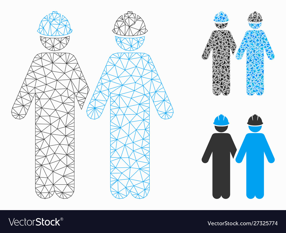 Workers mesh wire frame model and triangle vector image Workers mesh wire frame model and triangle