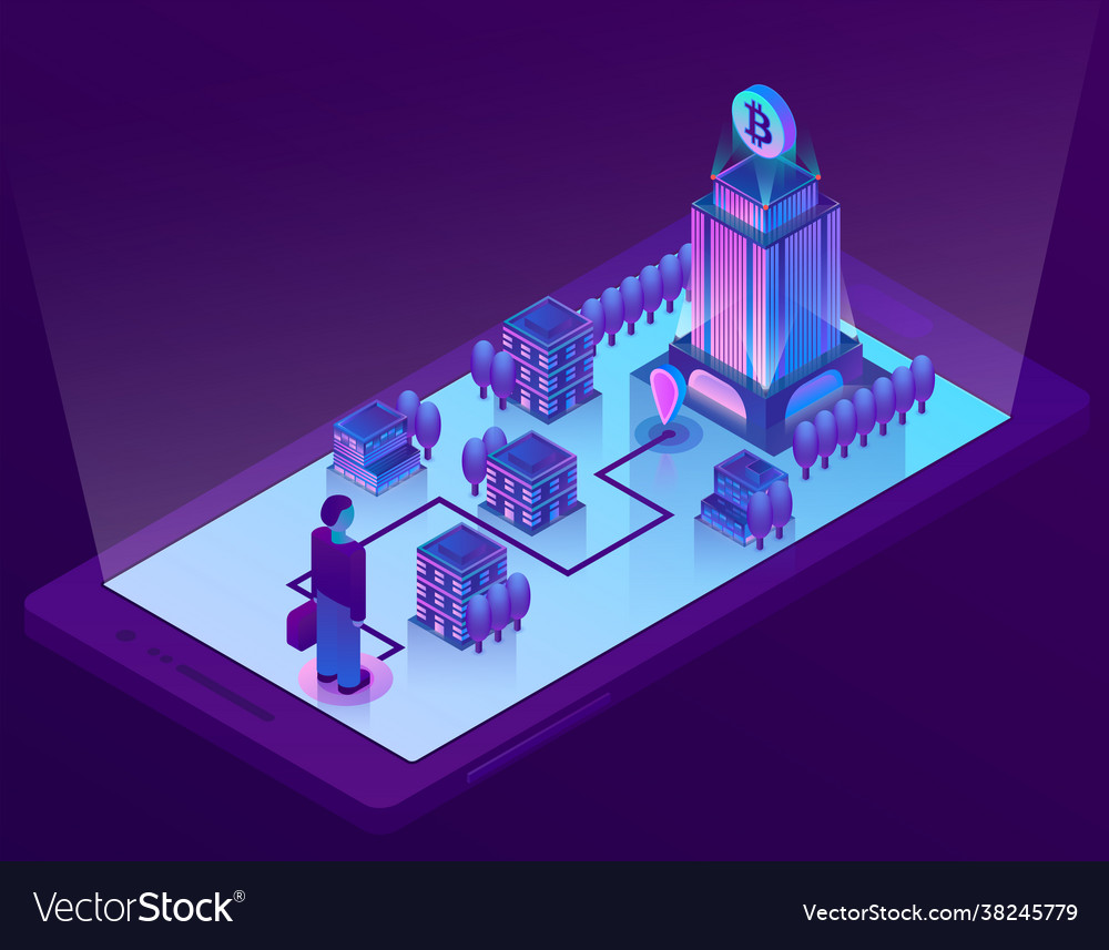 3d isometric concept with bitcoin mining