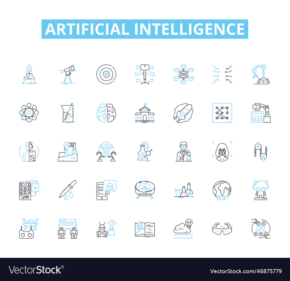Artificial intelligence linear icons set vector image Artificial intelligence linear icons set