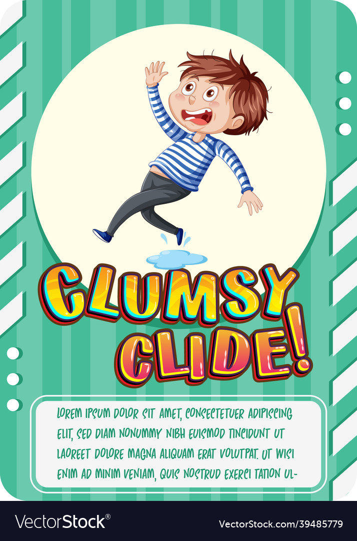 Character game card with word clumsy clide