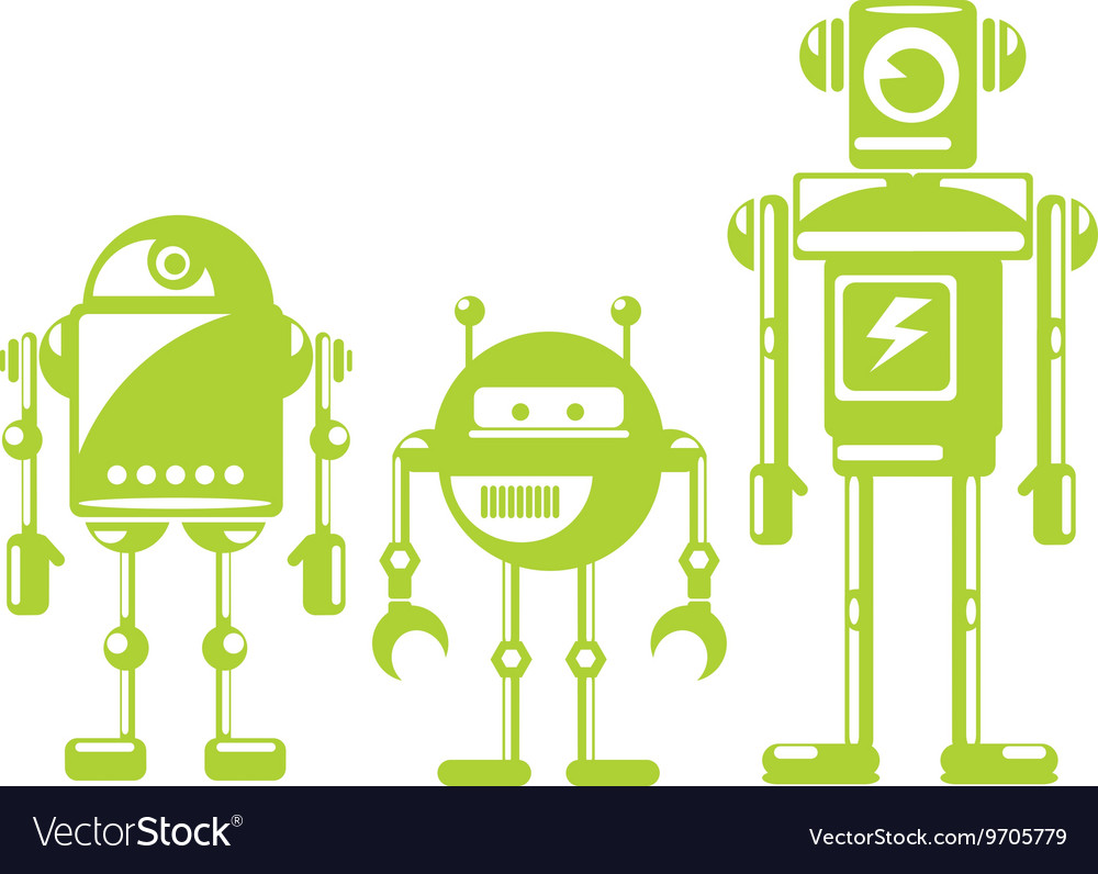 Flat design style green robots and cyborgs