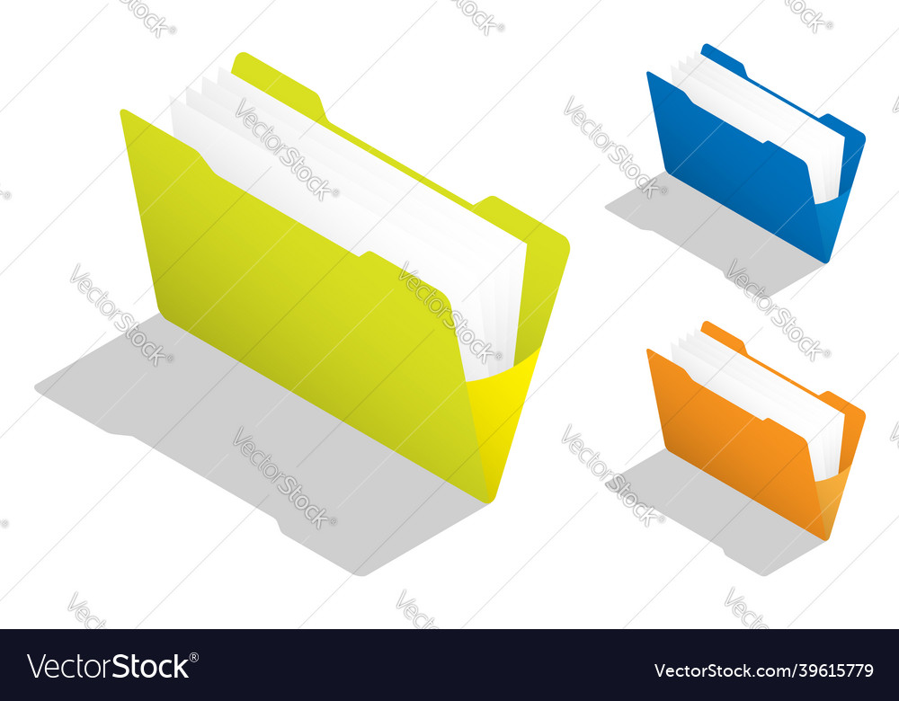 Isometric open yellow folder with documents empty vector image Isometric open yellow folder with documents empty