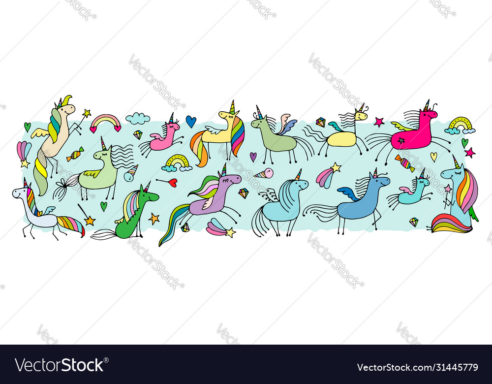 Magic unicorns seamless pattern for your design vector image Magic unicorns seamless pattern for your design