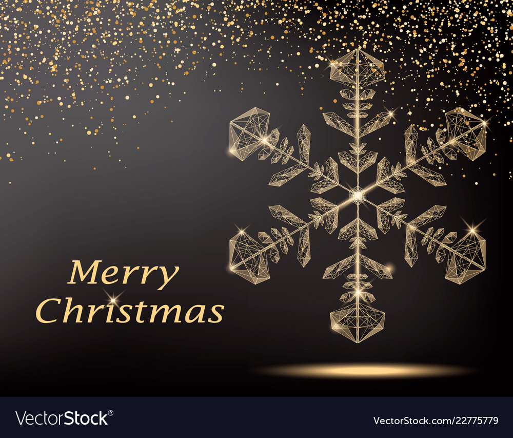Merry christmas greeting card with gold snowflake