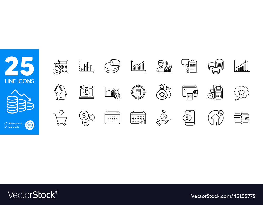 Outline icons set clipboard calculator target Vector Image Outline icons set clipboard calculator target