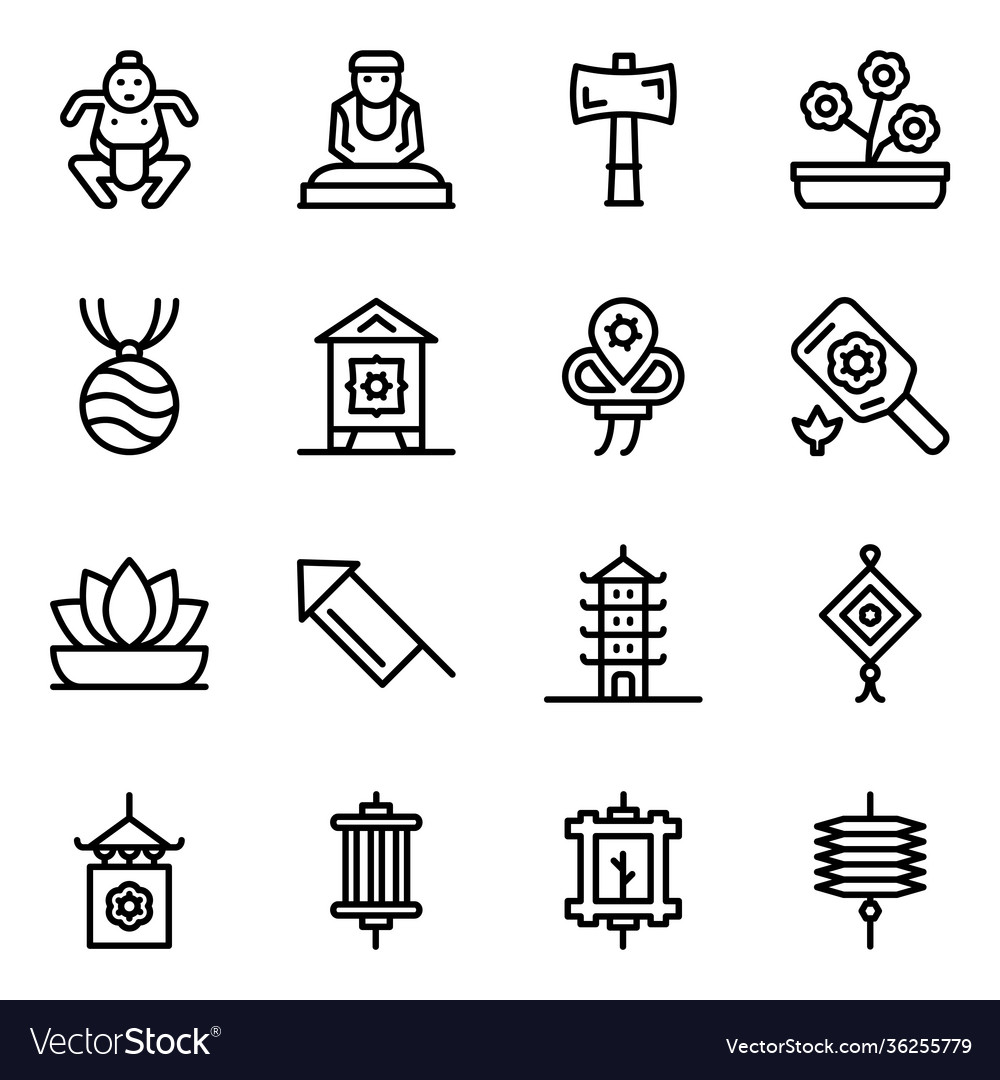 Pack japanese cultural and traditional line ico Vector Image