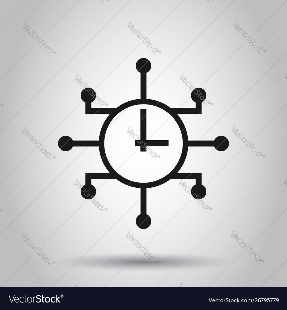 Real time icon in flat style clock on isolated vector image Real time icon in flat style clock on isolated