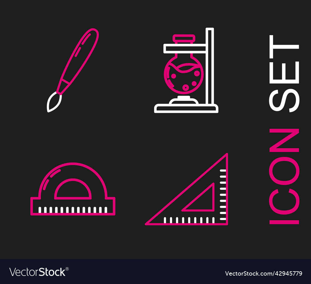 Set line triangular ruler protractor grid vector image Set line triangular ruler protractor grid