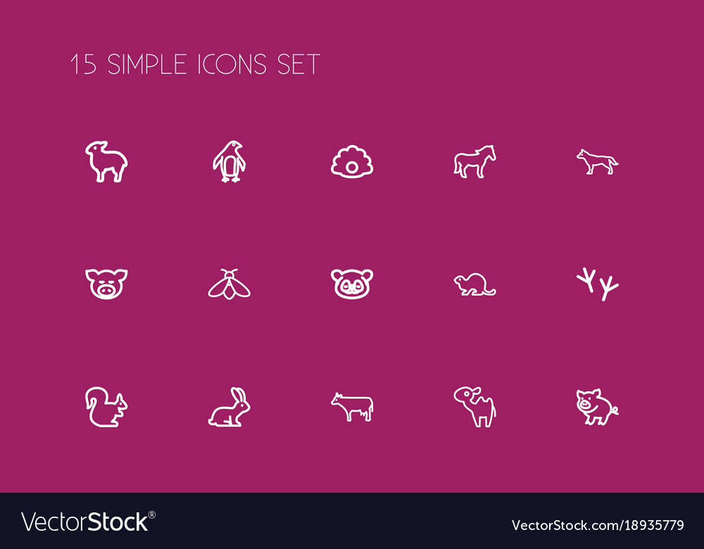 Set of 15 editable zoo outline icons includes
