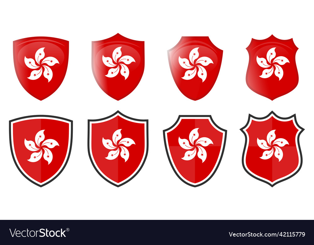 Vertical hong kong flag in shield shape four 3d vector image Vertical hong kong flag in shield shape four 3d